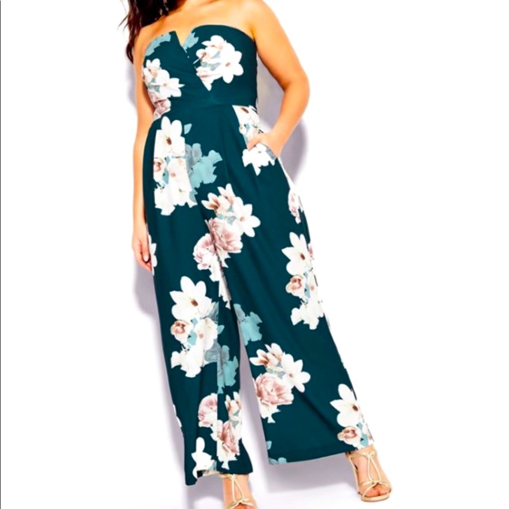 NWT City Chic Emerald Floral Jumpsuit